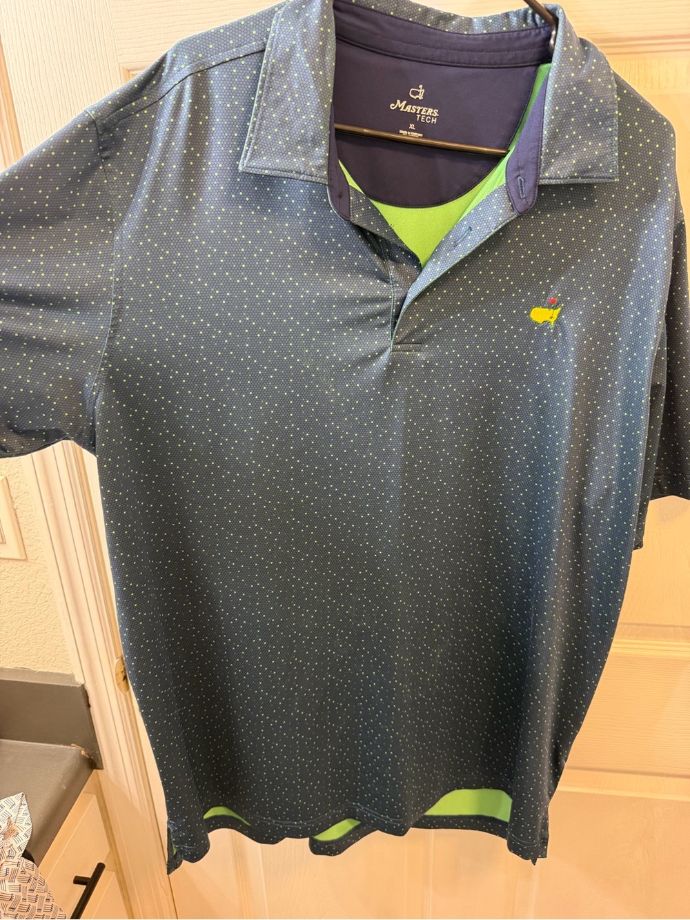 Masters Navy Polo with Lime Accents and Mini Dot Print